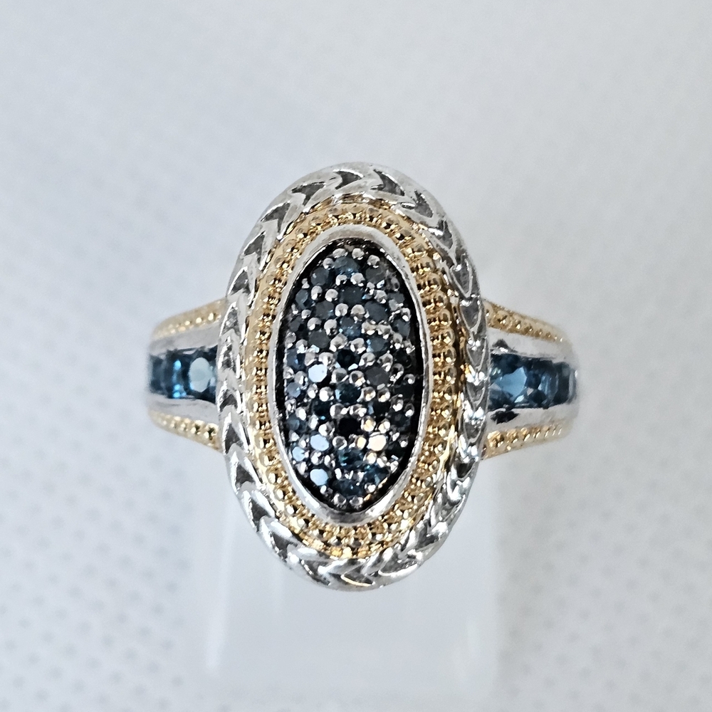 Victoria Wieck Blue Diamond & London Blue Topaz  18k & Sterling Silver Sz 6!
